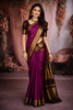 Magenta Purple Butta Zari Woven Design Pure Kanchipuram Silk Saree with Contrast Double Zari Border