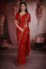 Dark Red Floral Vine Sequins Embroidered Design Crepe Silk Fancy Saree with Scalloped Border