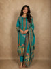 Vibrant Teal Blue Floral Printed Design Crepe Salwar Suit with Dupatta
