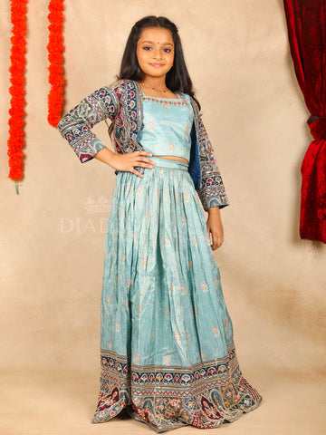 Aqua Blue Lehenga with Floral Design