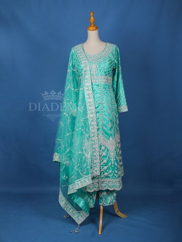 Aqua Blue Floral Embroidery Salwar