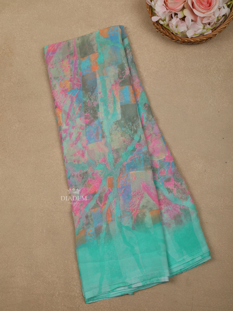 Aqua Green Floral Printed Georgette Saree