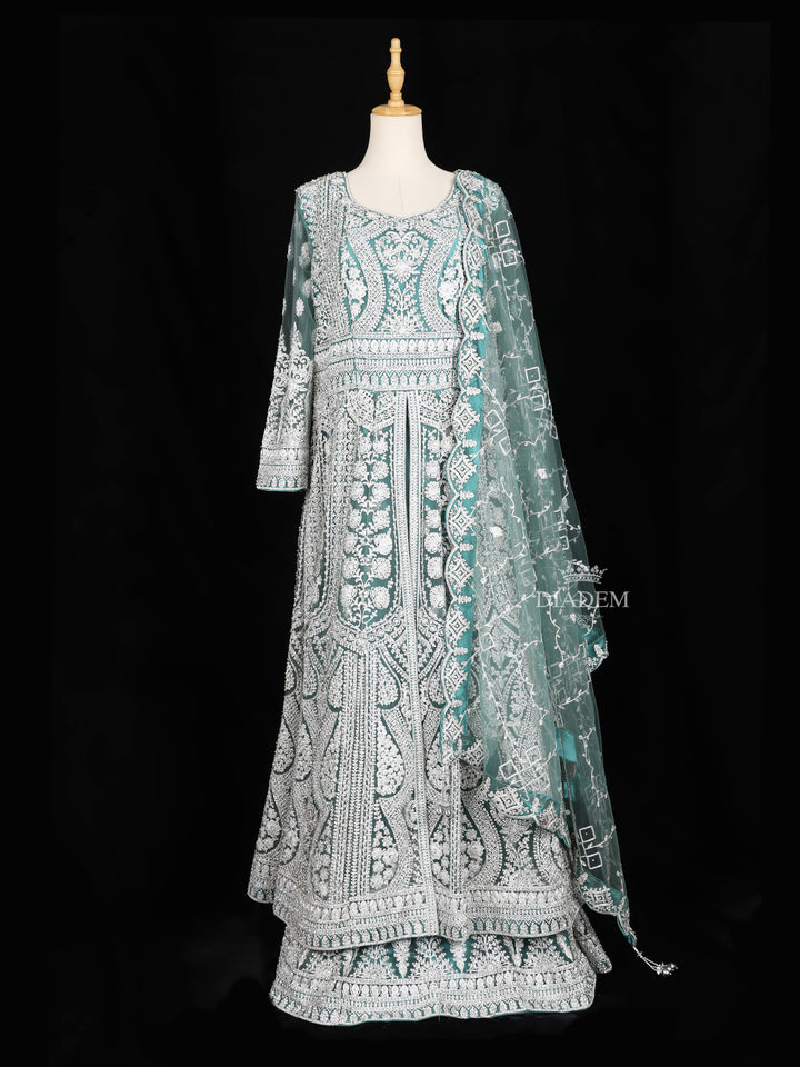 Aqua Green Lehenga Floral Embroidery