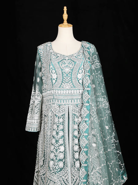 Aqua Green Lehenga Full Sleeve