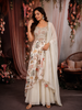 Soft Ivory Floral Printed and Zari Embroidered Design Georgette Palazzo Suit with Dupatta