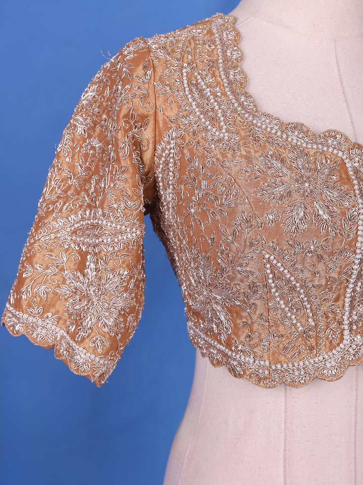 Orange Floral and Paisley Designed Tissue Organza Saree - Diadem