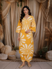 Yellow Floral Printed Design Cotton Straight Cut Salwar Suit