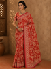 Bright Orange Floral Printed Design Cotton Casual Wear Saree