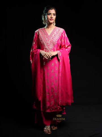 Stylish Pink Banarasi Silk Palazzo Suit