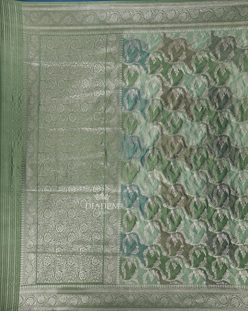 Banarasi Silk Saree Green Floral Design