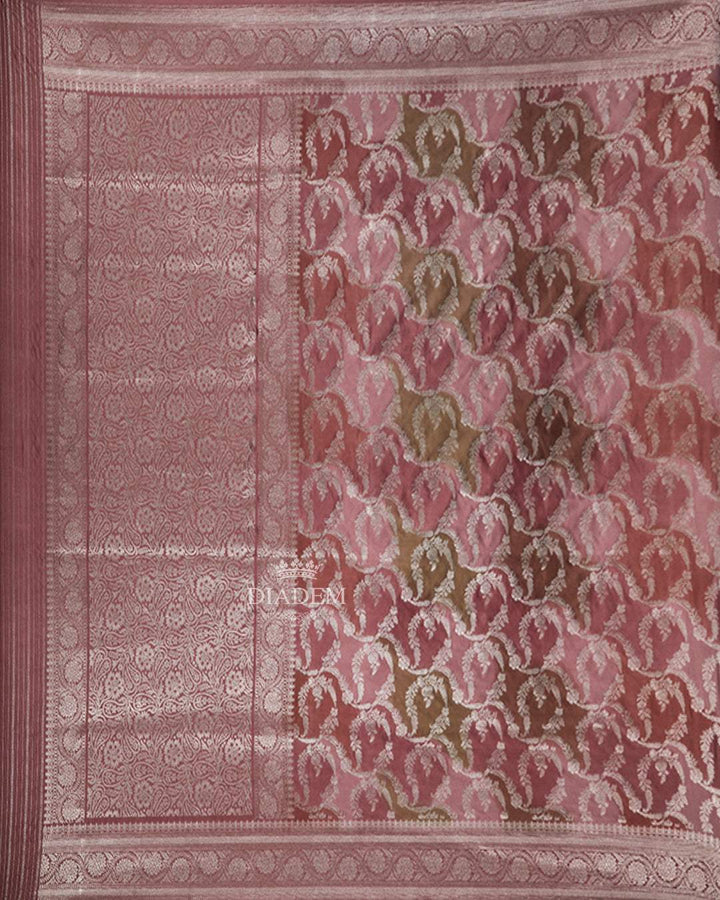 Onion Pink Floral Designed Bridal Banarasi Silk Saree - Diadem