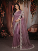 Dusty Mauve Beads Embroidered Design Pure Organza Fancy Saree with Scalloped Border