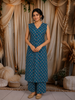 Peacock Blue Floral Printed Design Cotton Straight Cut Salwar Suit