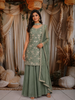 Sage Green Floral Beads Embroidered Design Tissue Silk Palazzo Suit with Choker Dupatta