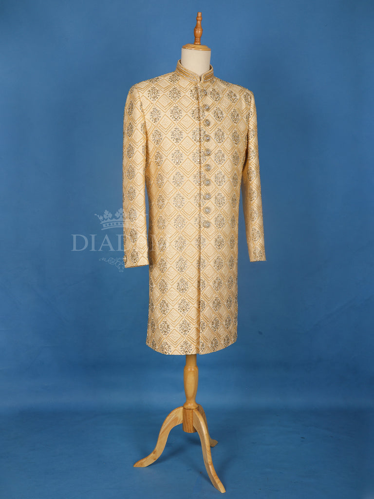 Beige Sherwani Full Sleeve Designed 