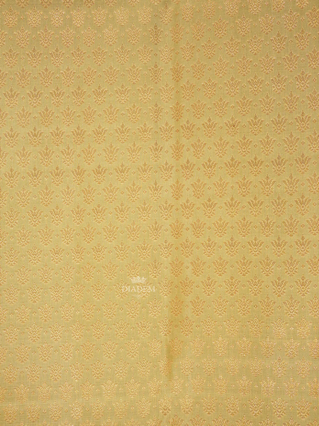 Beige Pure Kanchipuram Silk Saree With Floral Patterns On the Body With Designed Contrast Border - Diadem