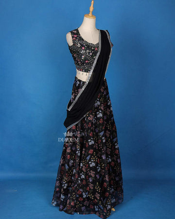 Black Mirror Embroidered Organza Lehenga - Diadem