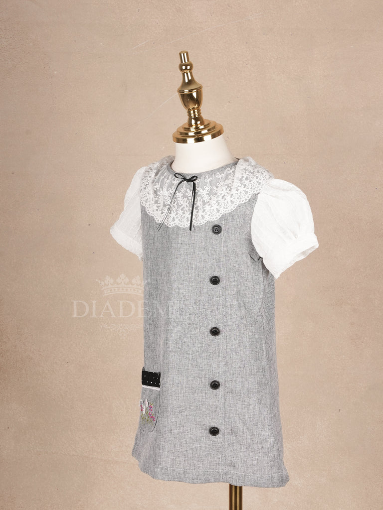 Black Buttons Grey Cotton Frock