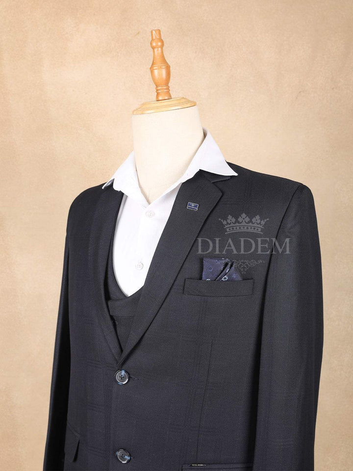 Black Self Checkered Men's Suit - Diadem