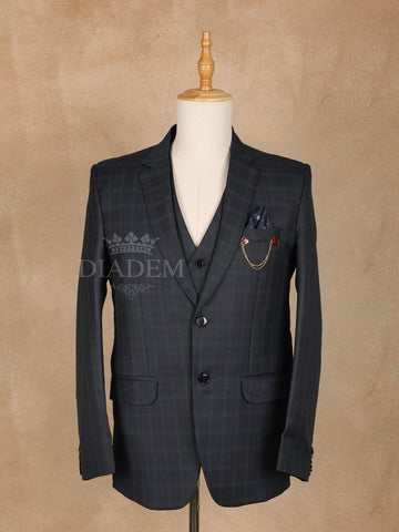 Black Checkered Men's Suit - Diadem