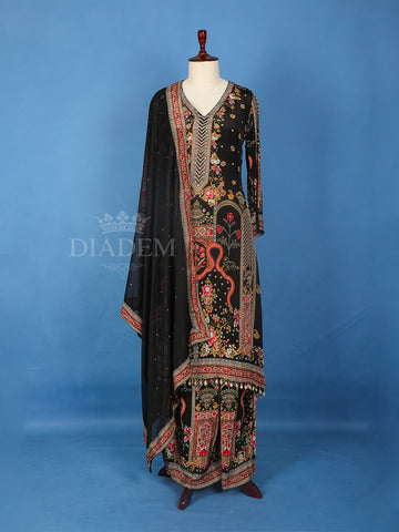 Black Crepe Floral Printed Palazzo Suit