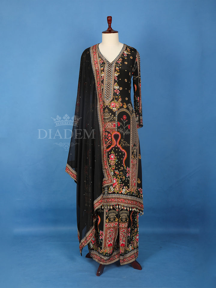 Black Crepe Floral Printed Palazzo Suit