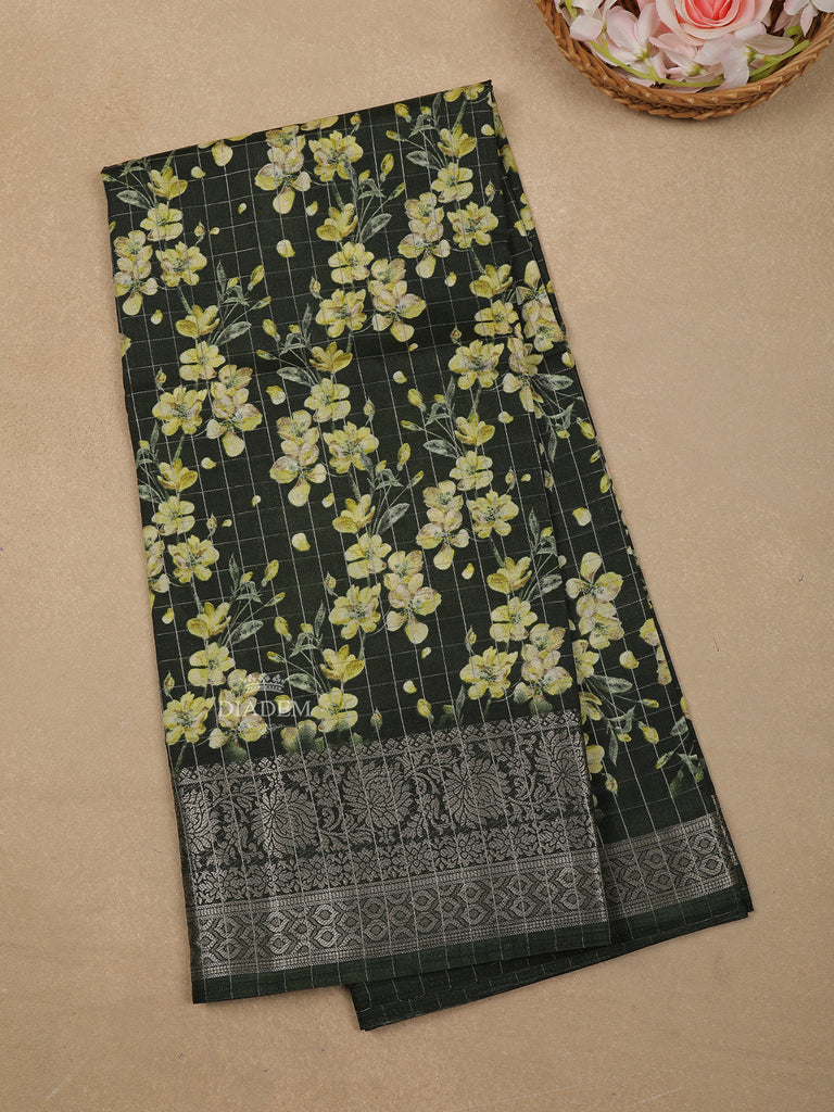 Black Floral Designed Chanderi Silk