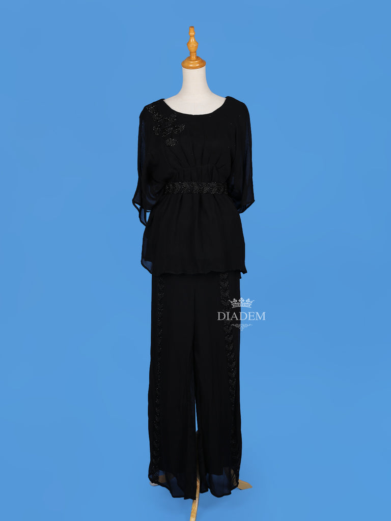 Black Floral Designed Palazzo Suit