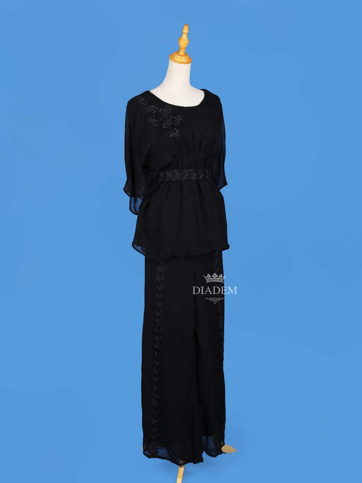 Black Floral Designed Palazzo Salwar Suit for Women - Diadem