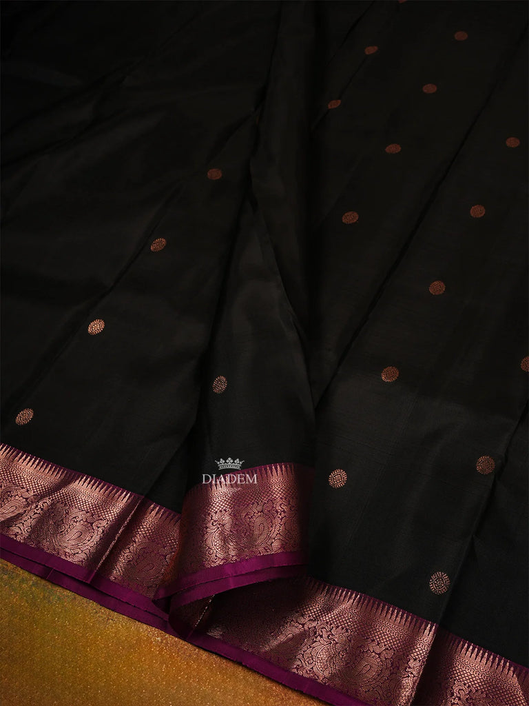 Black Kanchipuram Silk Saree Floral Buttis