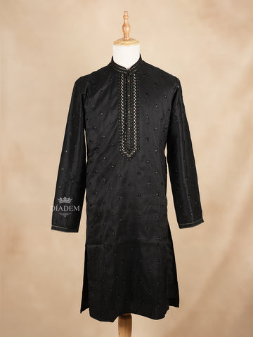 Floral Embroidered Black Kurta Set with Pants