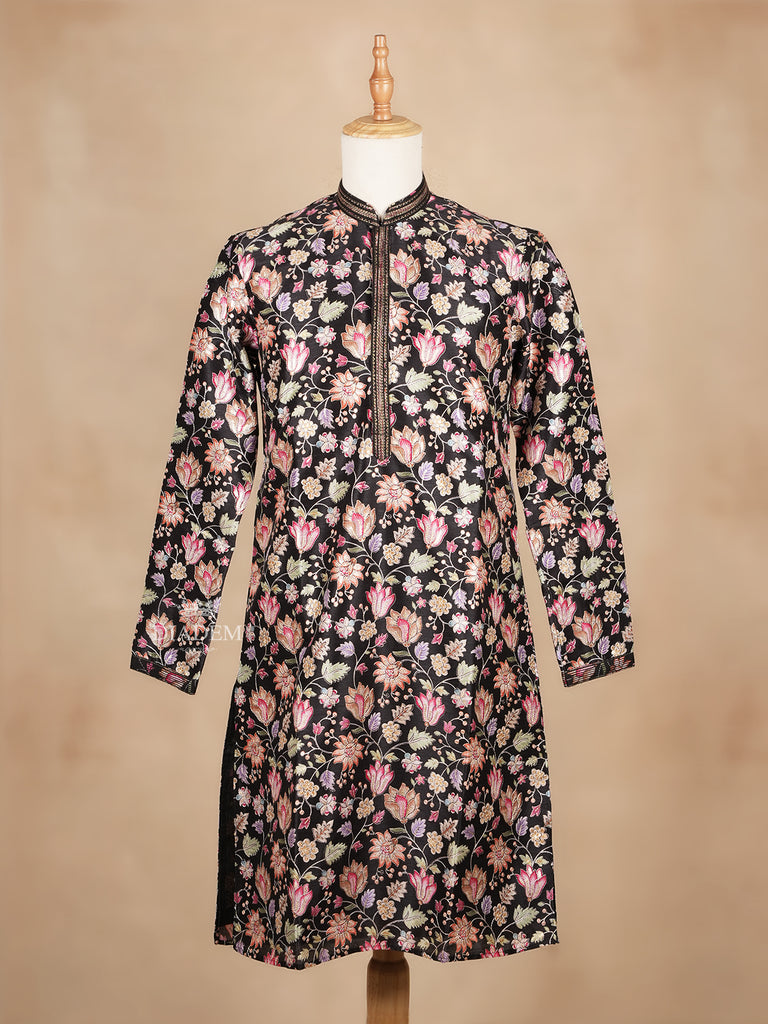 Floral Embroidered Black Kurta Set with Pant