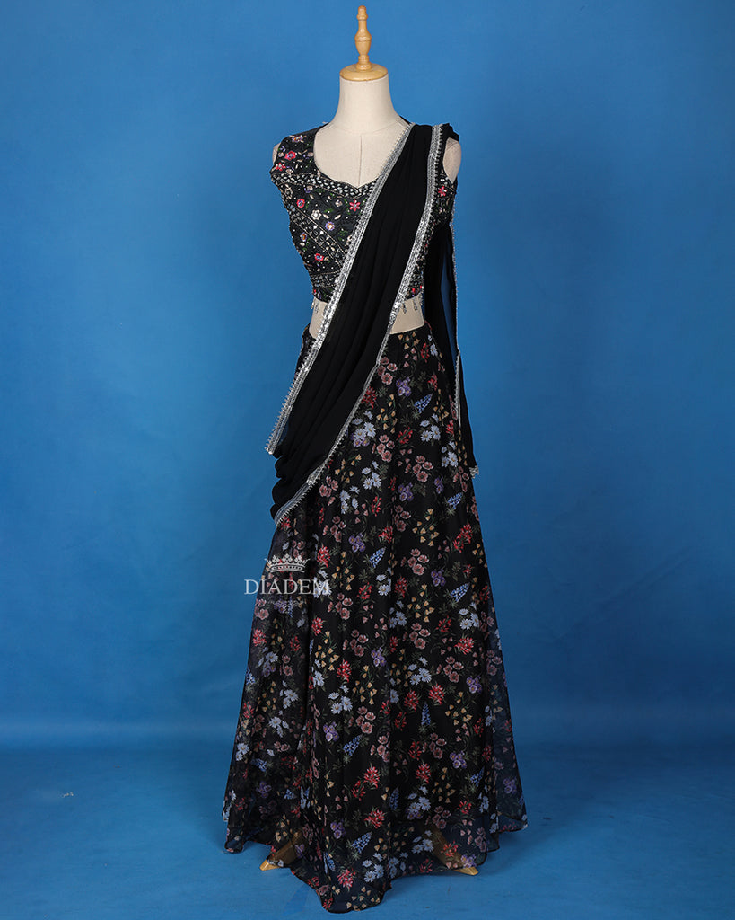 Black Mirror Embroidered Organza Lehenga 