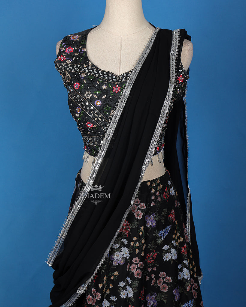 Black Organza Lehenga Mirror Embroidery