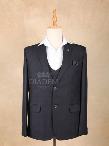 Black Self Checkered Men's Suit - Diadem