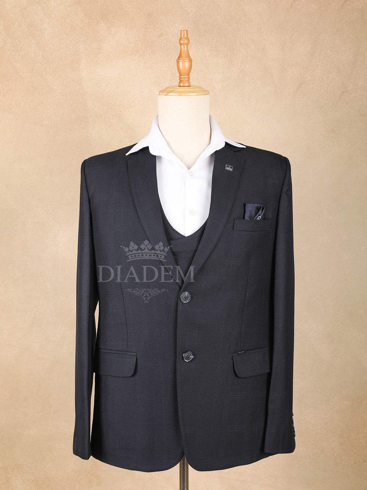 Black Self Checkered Men's Suit - Diadem