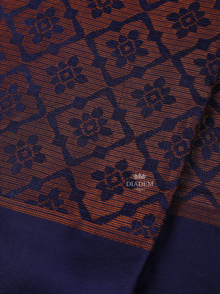 Dark Blue Brasso Saree With Floral Motifs on the Body with Matching Border - Diadem