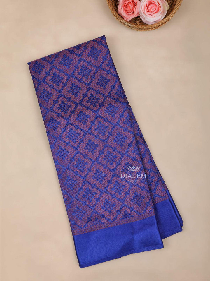 Blue Brasso Saree With Floral Motifs and Self Stripes on the Body with Matching Border - Diadem