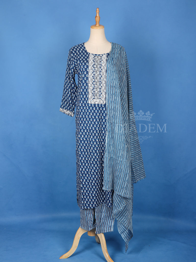 Blue Cotton Salwar Suit with Paisley Print 