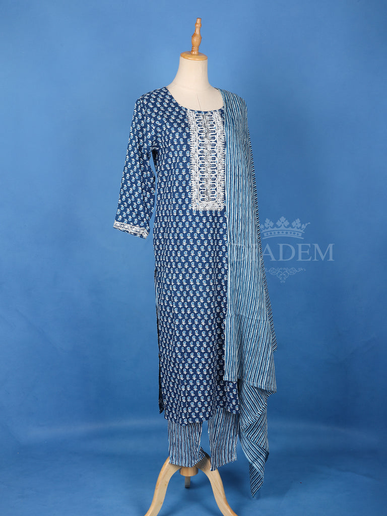 Blue Cotton Paisley Printed Salwar Suit 