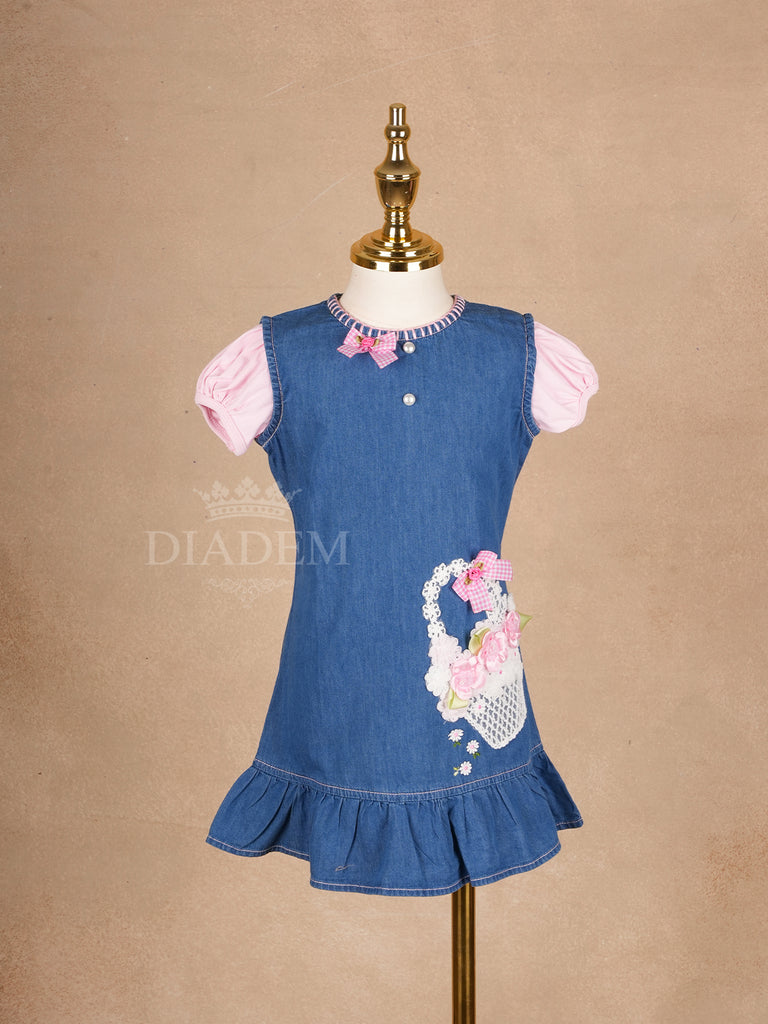 Blue Denim Frock Floral Basket Designs