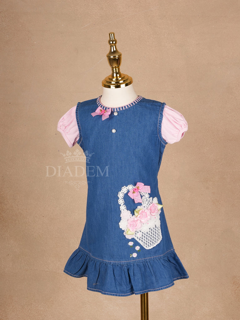 Blue Denim Puff Sleeve Frock