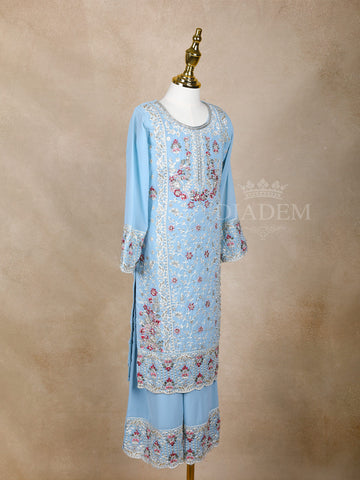 Blue Embroidered Palazzo Suit