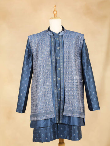 Blue Embroidery Indo-Western Sherwani Suit, with Pant - Diadem