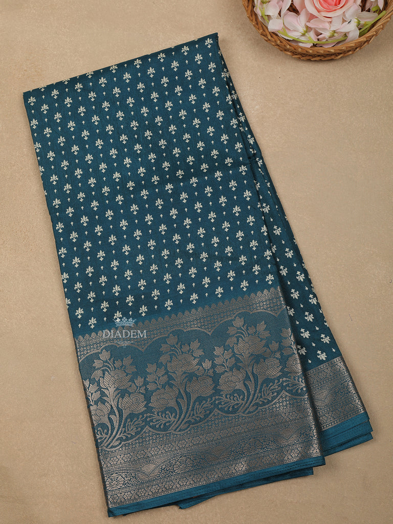 Blue Floral Designed Chanderi Silk Saree