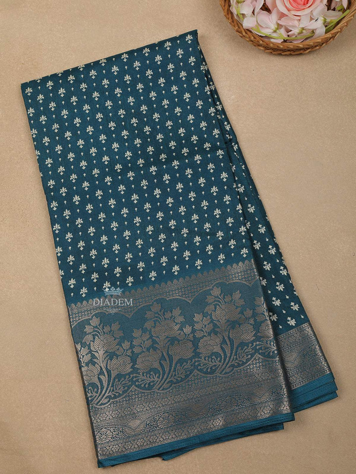 Blue Floral Designed Chanderi Silk Saree - Diadem