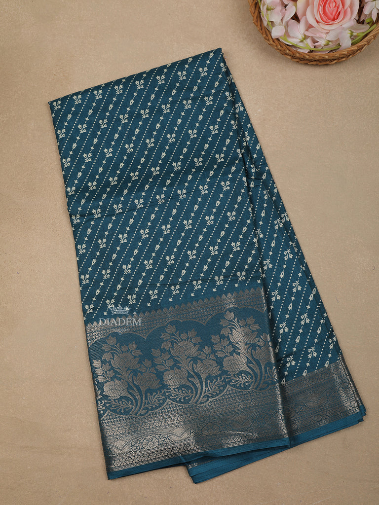 Blue Floral Designed Chanderi Silk