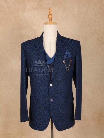 Blue Floral Designed Men's Suit - Diadem