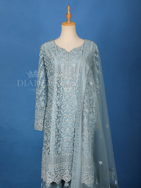 Blue Floral Embroidered Sharara