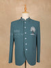 Teal Blue Floral Jodhpuri Men's Suit - Diadem